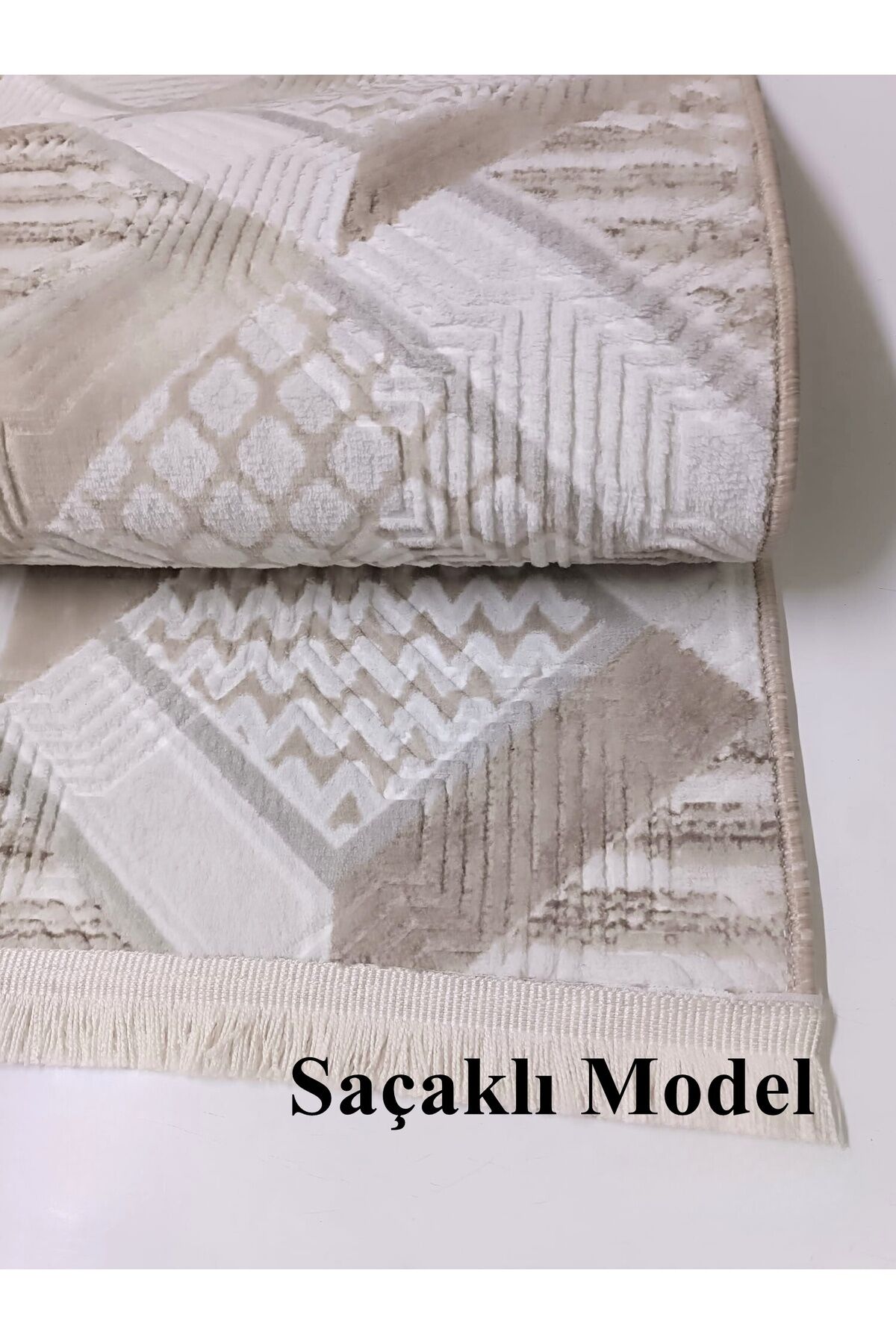 Dinar Motif Bej Kahverengi Kaymaz Taban Kesme Yolluk Halı Modern Desen 120 x 200 - BEJ