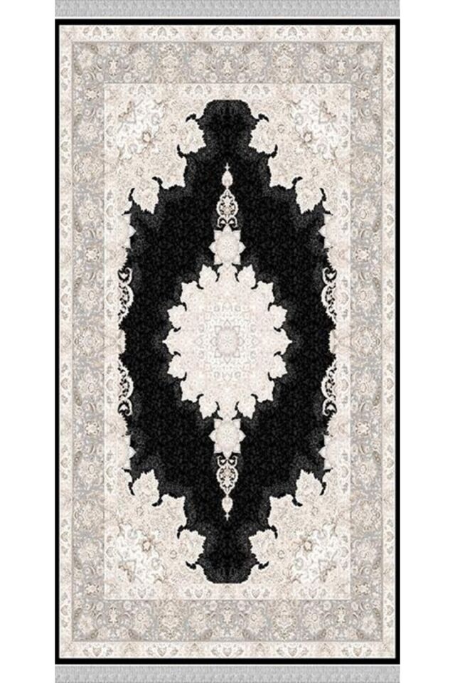 Decoser 2007 Klasik Desen Siyah Kaymaz Pamuk Tabanlı Yıkanabilir Halı Kilim