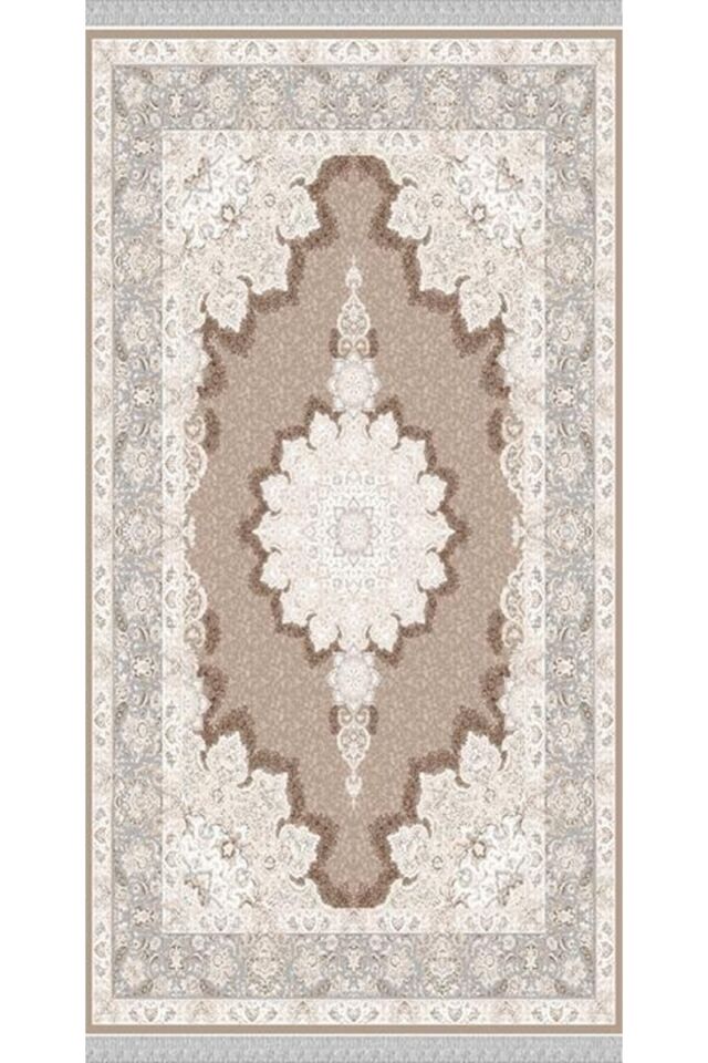 Decoser 2009 Klasik Desen Bej Kaymaz Pamuk Tabanlı Yıkanabilir Halı Kilim