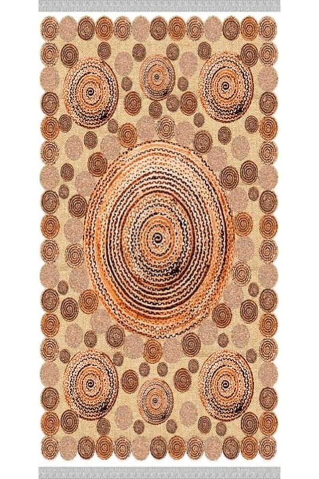 Decoser 2027 Jüt Desenli Pamuk Tabanlı Kaymaz Yıkanabilir Halı Kilim