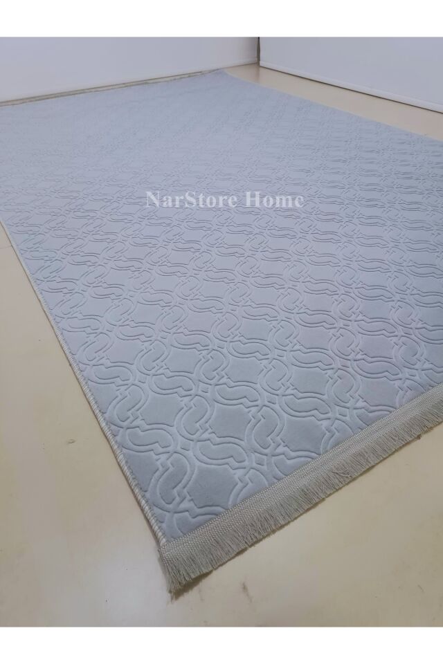ELİT KREM SAÇAKLI KABARTMALI YIKANABİLİR KAYMAZ TABAN KESME YOLLUK HALI 120 x 500 - GRİ