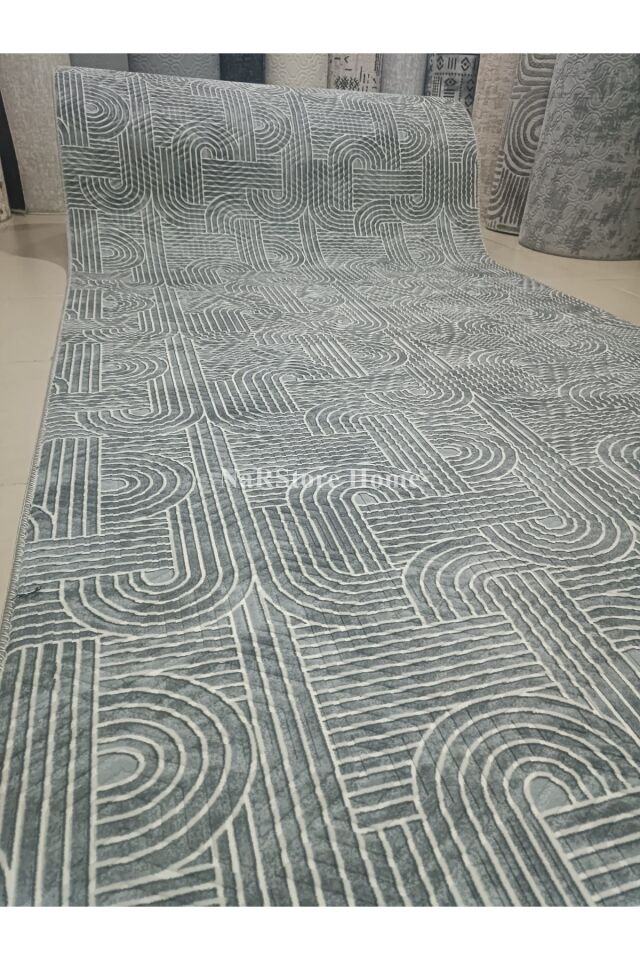 KAYMAZ TABAN SMART DİAMOND GRİ KABARTMALI  YIKANABİLİR KESME YOLLUK HALI 60 x 250