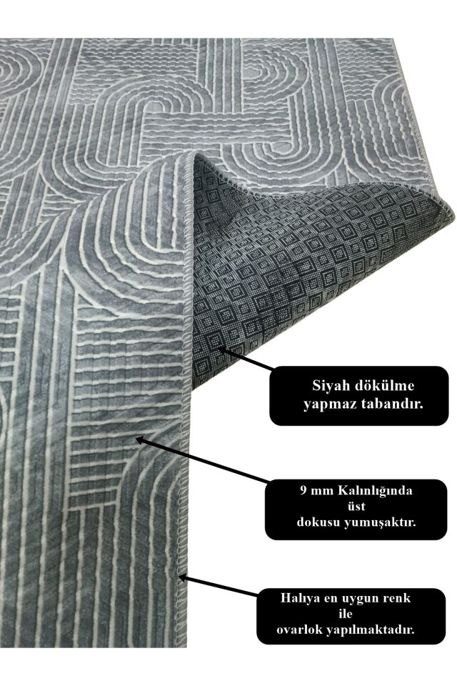 KAYMAZ TABAN SMART DİAMOND GRİ KABARTMALI  YIKANABİLİR KESME YOLLUK HALI 60 x 400