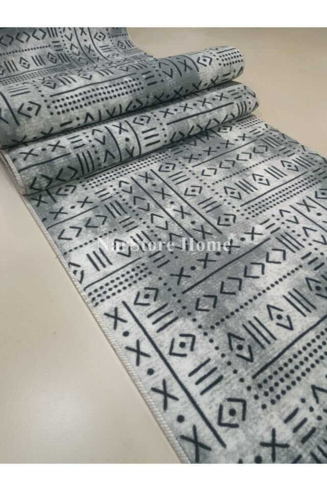 Kahve Gri Kaymaz Taban Yıkanabilir Kesme Yolluk Salon Mutfak Oturma Odası Halı Gri̇ - 100 X 850