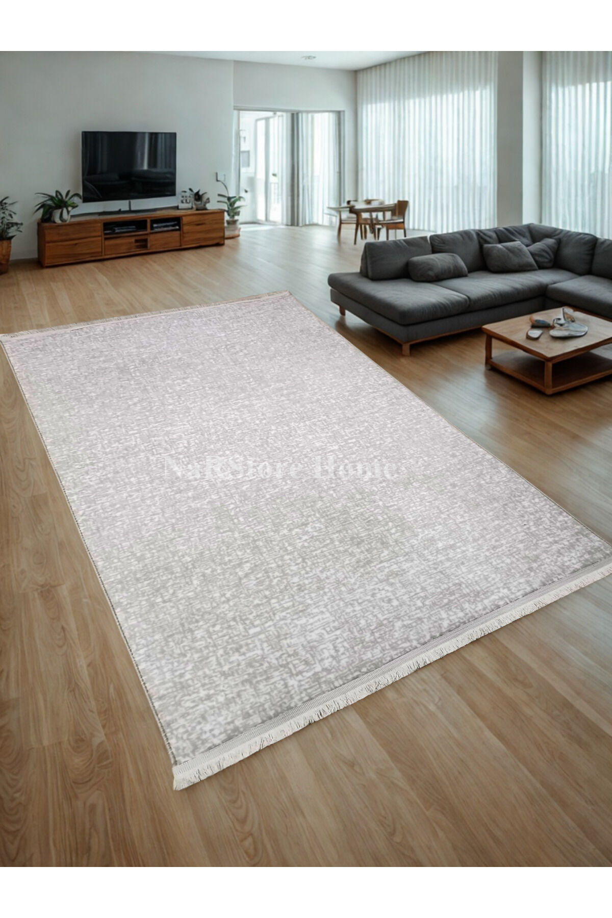 Düz Desen Gri Saçaklı Kaymaz Taban Kesme Yıkanabilir Halı Yolluk 80 x 400 - BEJ