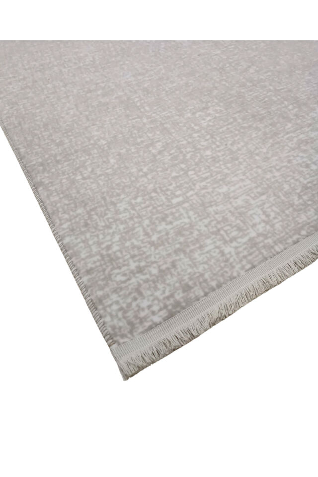 Düz Desen Gri Saçaklı Kaymaz Taban Kesme Yıkanabilir Halı Yolluk 80 x 400 - BEJ