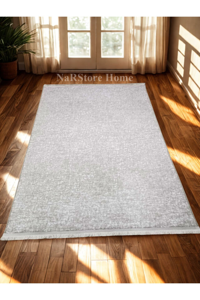 Düz Desen Gri Saçaklı Kaymaz Taban Kesme Yıkanabilir Halı Yolluk BEJ - 200 x 450
