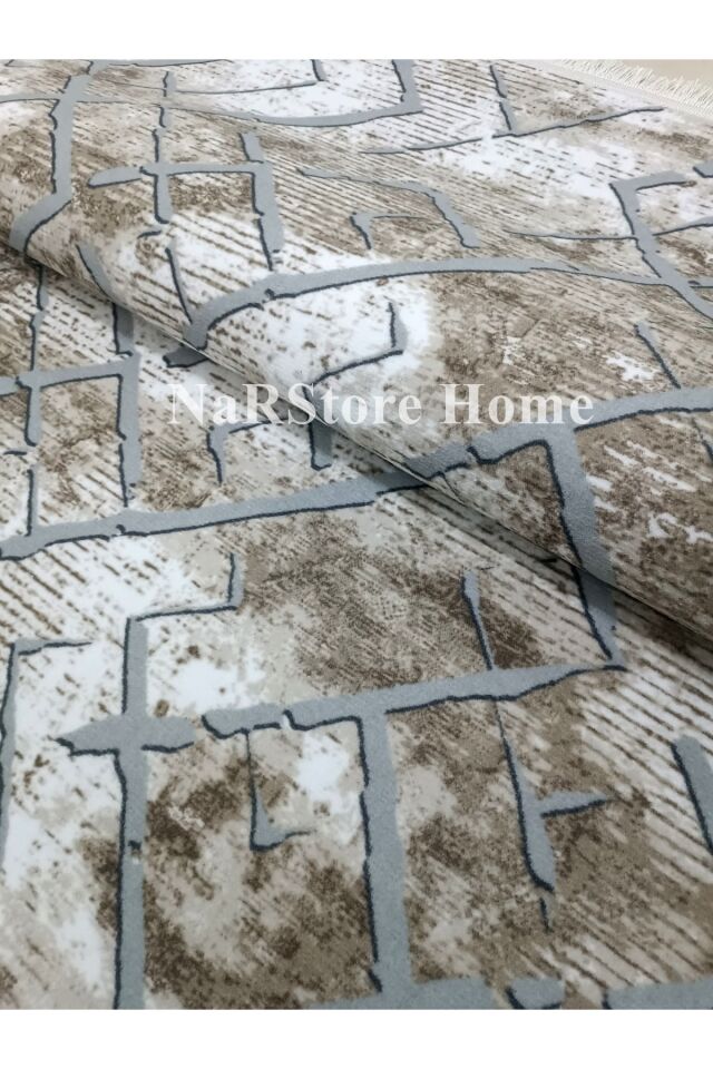 Renkli Multi Saçaklı Kaymaz Tabanlı Kesme Yıkanabilir Hali Yolluk Gri-Kahve - 120 x 450