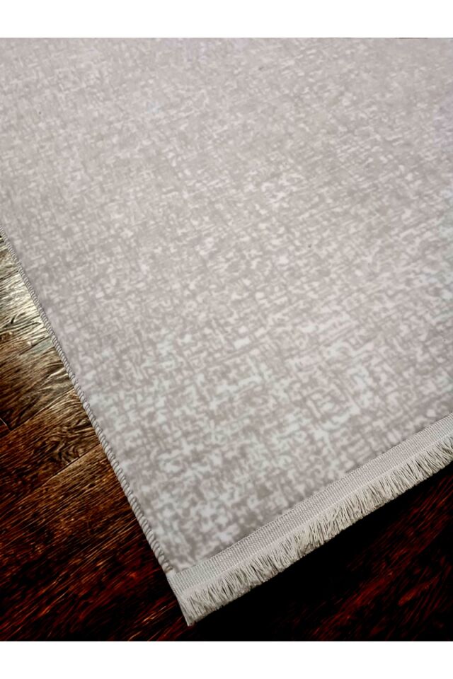 Düz Desen Gri Saçaklı Kaymaz Taban Kesme Yıkanabilir Halı Yolluk 150 x 350 - BEJ