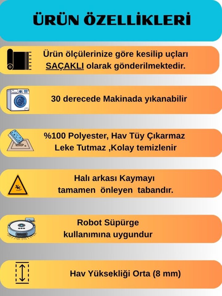 Elit Kabartmalı Krem Saçaklı Yıkanabilir Kaymaz Taban Kesme Yolluk Salon Mutfak Oturma Odası Halı 200 x 300 - Krem