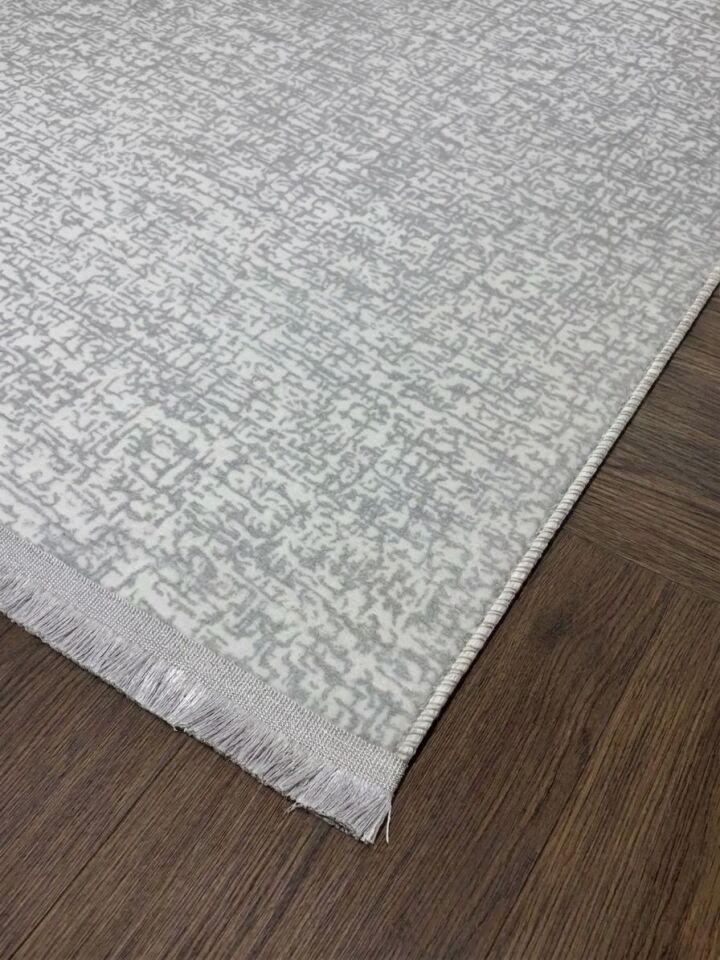Düz Desen Gri Saçaklı Yıkanabilir Kaymaz Taban Kesme Halı Yolluk 100 x 500 - Açık Gri