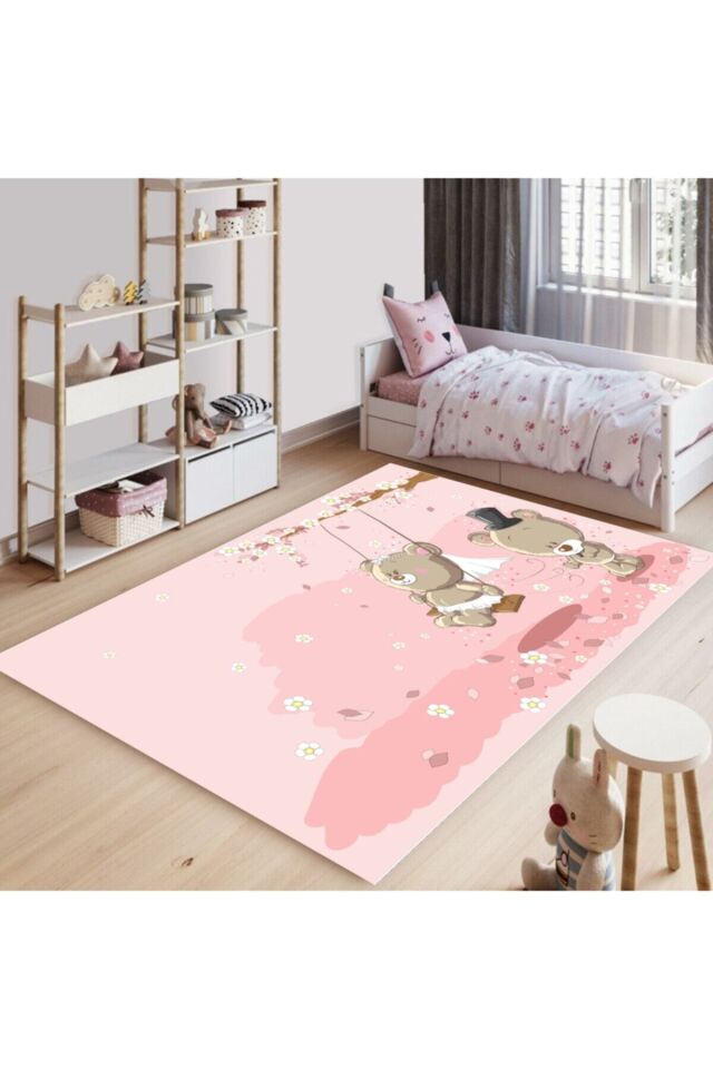 Çocuk Halısı Decoser 3073 Ayıcıklı Pembe Yıkanabilir
