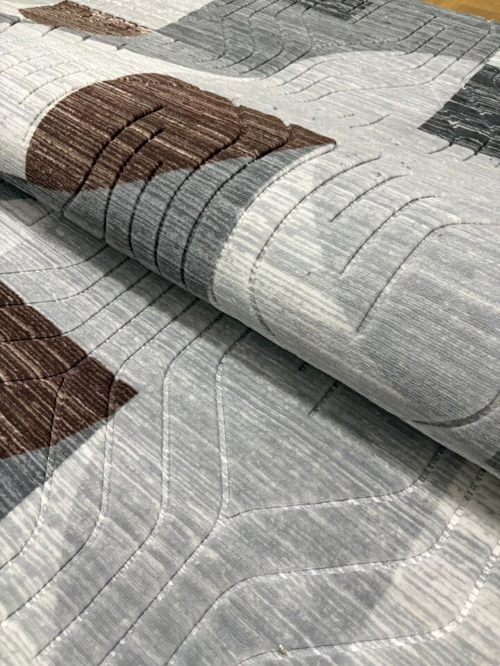 Kaymaz Taban Saçaklı Gri Kahve Modern Yıkanabilir Salon Mutfak Koridor Yolluk Halı 200 x 275