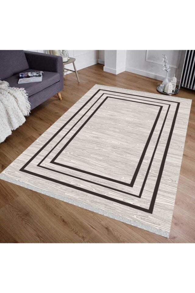 Delux Yıkanabilir Siyah Çerçeveli Kilim 5047