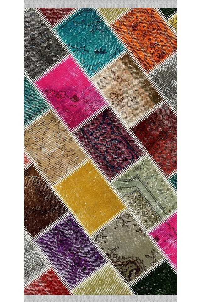 Decoser Nova 4012 Renkli Patchwork Kaymaz Yıkanabilir Kilim