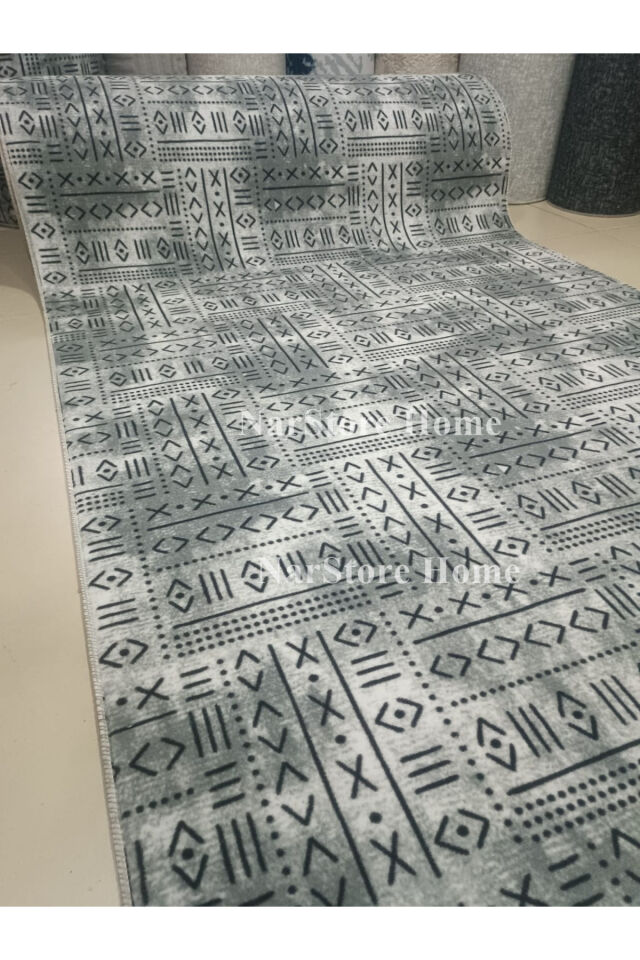 İskandinav Desen Gri Kaymaz Taban Yıkanabilir Kesme Yolluk Halı GRİ - 100 x 260