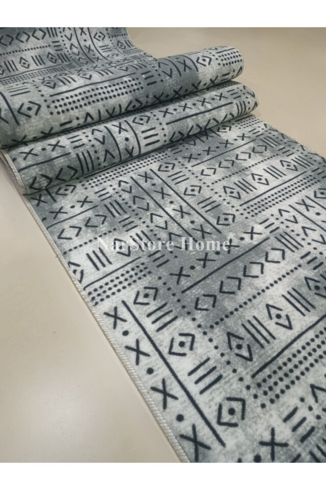 İskandinav Desen Gri Kaymaz Taban Yıkanabilir Kesme Yolluk Halı GRİ - 100 x 260