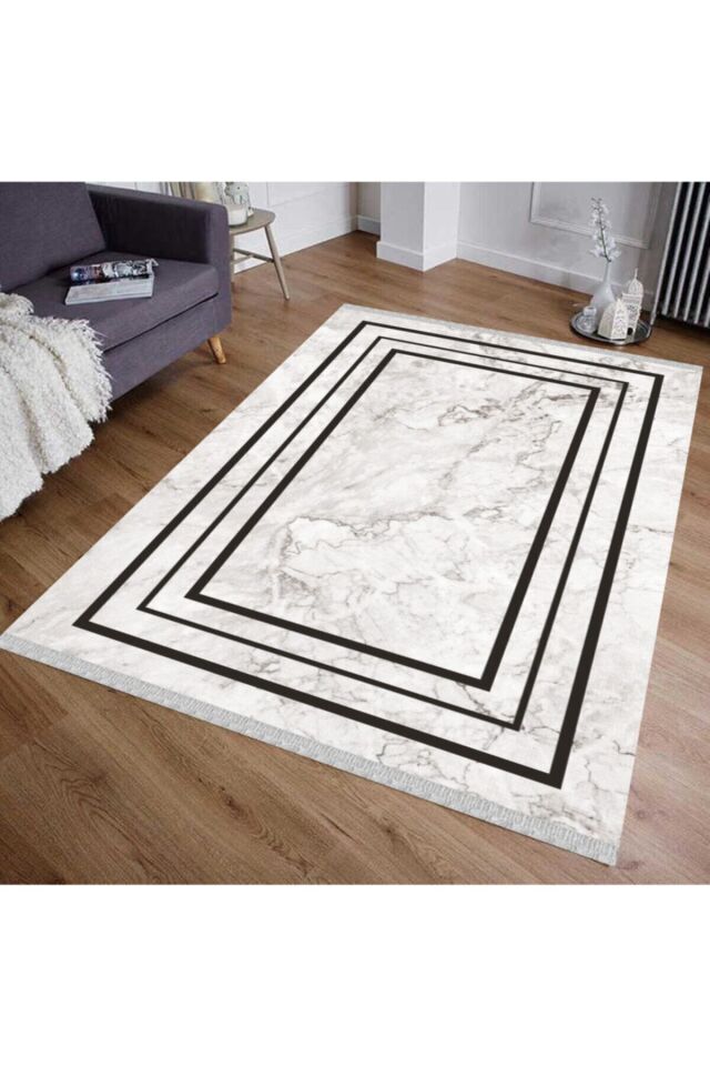 Delux Gri Siyah Mermer Desenli Kilim 5048 80 x 300 - GRİ
