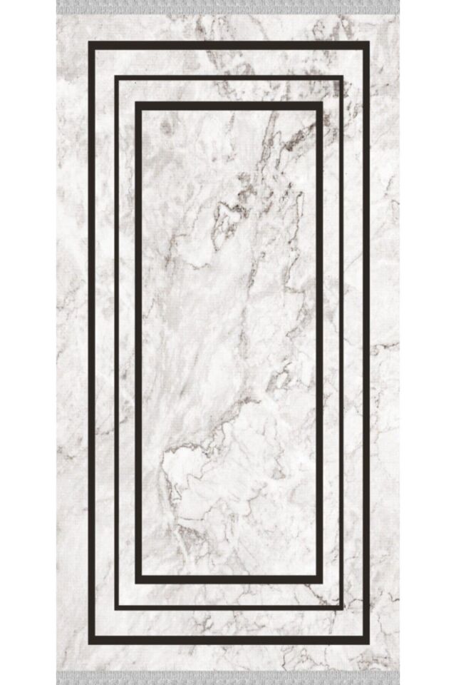 Delux Gri Siyah Mermer Desenli Kilim 5048 80 x 300 - GRİ