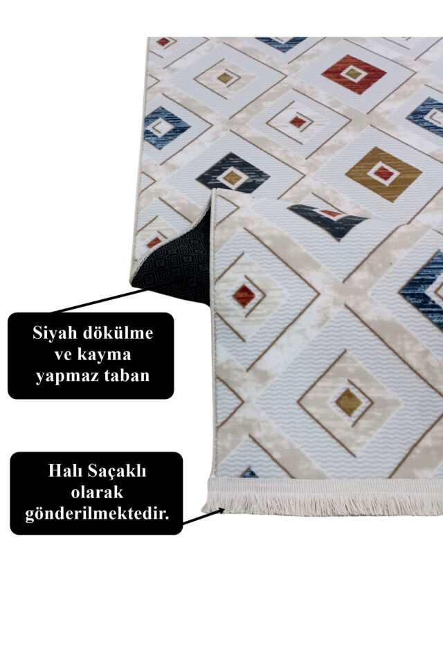 Renkli Multi Saçaklı Kaymaz Tabanlı Kesme Yıkanabilir Hali Yolluk Çok Renkli - 80 x 150