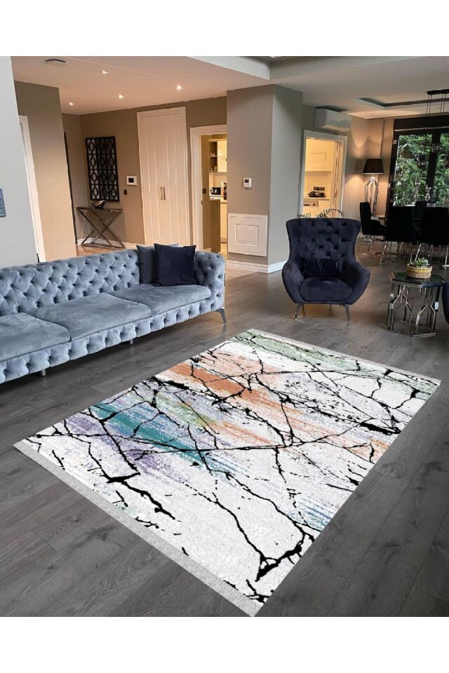 Decoser Nova 4079 Renkli Mermer Desen Kaymaz Yıkanabilir Kilim