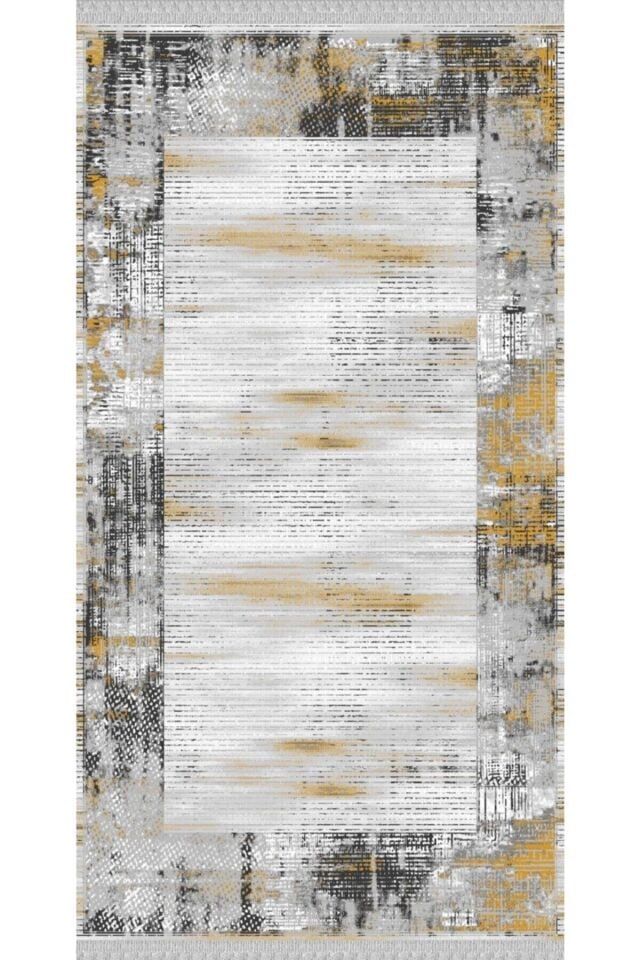 Yıkanabilir Gri Sarı Dekoratif Kilim 6028