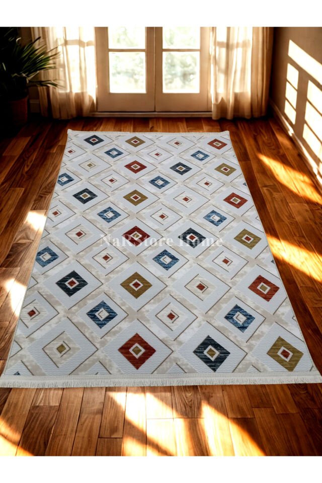 Renkli Multi Saçaklı Kaymaz Tabanlı Kesme Yıkanabilir Hali Yolluk