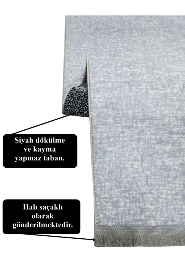 Düz Desen Gri Saçaklı Kaymaz Taban Kesme Yıkanabilir Halı Yolluk