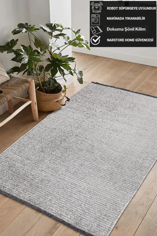 Dekoratif Halı Dokuma Halı Şönil Halı Düz Gri Gri - 80 X 150