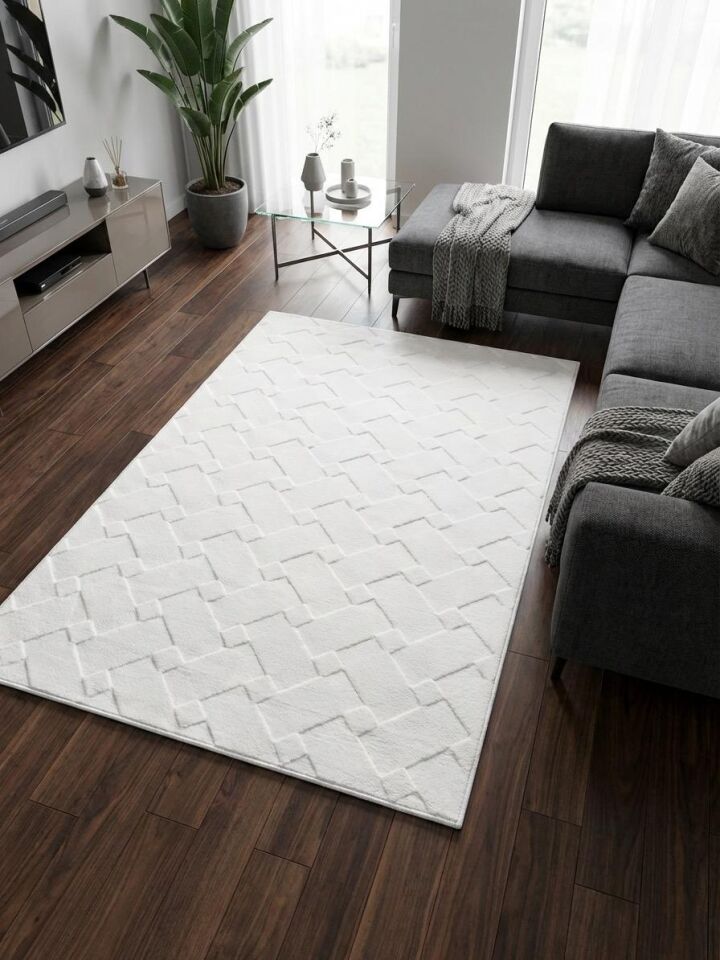 Rölyef Krem Renk Modern Yıkanabilir Salon Oturma Odası Koridor Yolluk Halı