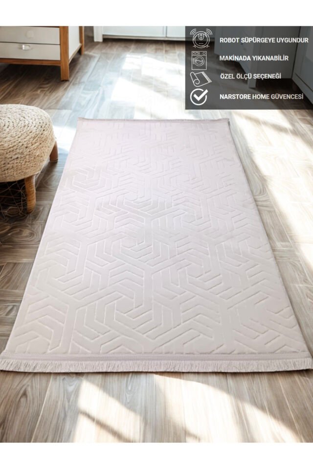 Armoni Saçaklı Kaymaz Tabanlı Kesme Kabartmalı Salon Koridor Mutfak Hali Kahverengi Bej - 80 X 300