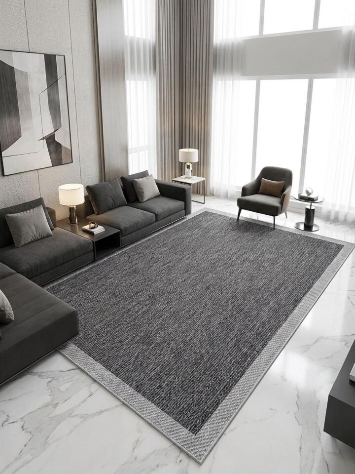 Sisal Jüt Hasır Bordürlü Model Yıkanabilir Dokuma Toz Vermez Halı Gri-Antrasit - 120 x 180