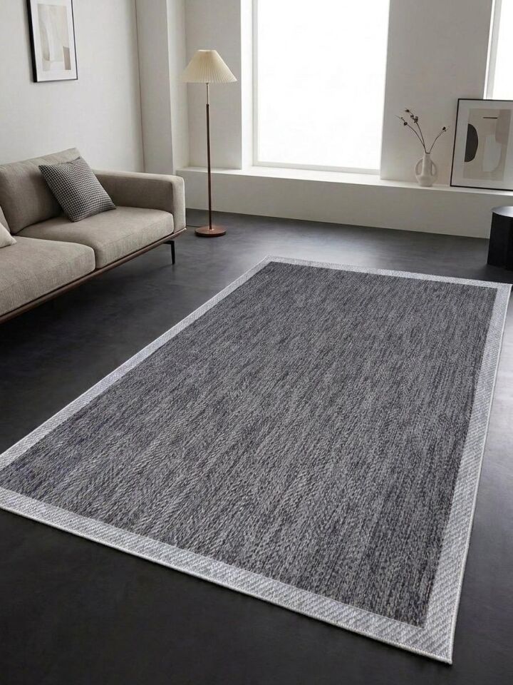Sisal Jüt Hasır Bordürlü Model Yıkanabilir Dokuma Toz Vermez Halı Gri-Antrasit - 160 x 230