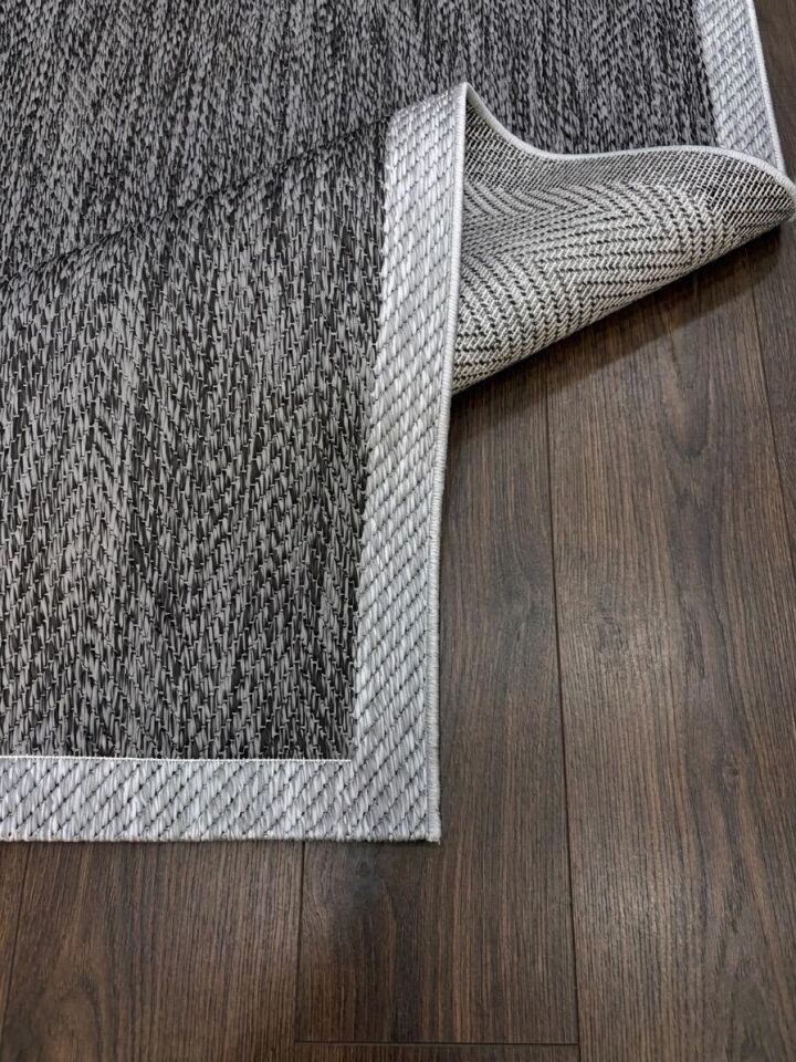 Sisal Jüt Hasır Bordürlü Model Yıkanabilir Dokuma Toz Vermez Halı Gri-Antrasit - 160 x 230