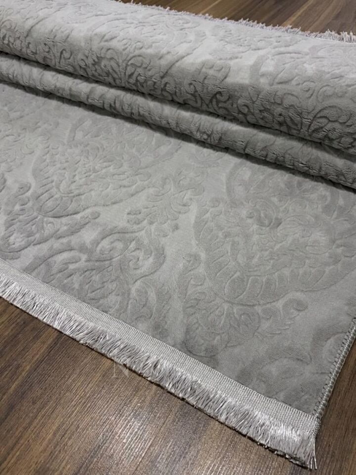 Rölyef Gri Joy Saçaklı Modern Yumuşak Kabartmalı Kaymaz Taban Kesme Halı Yolluk 80 x 325 - GRİ