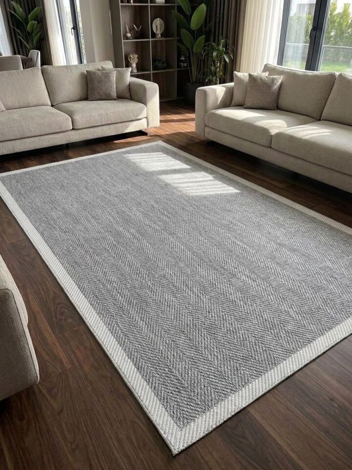 Sisal Jüt Hasır Bordürlü Model Yıkanabilir Dokuma Toz Vermez Halı GRİ - 80 x 150