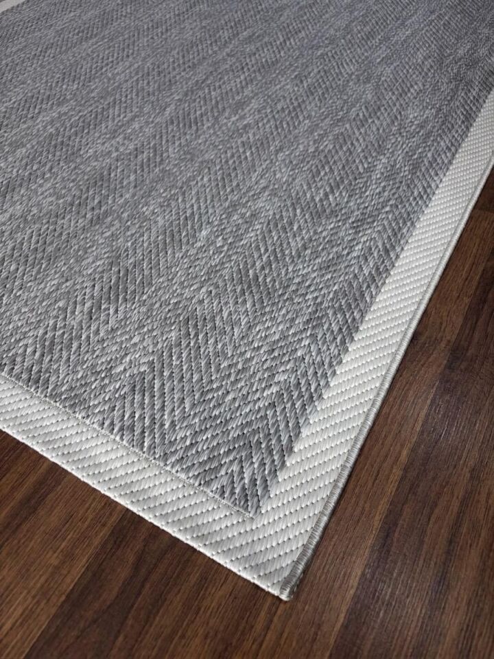 Sisal Jüt Hasır Bordürlü Model Yıkanabilir Dokuma Toz Vermez Halı GRİ - 80 x 150
