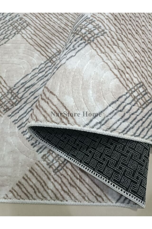 Krem Kahverengi Saçaklı Modern Kaymaz Taban Yıkanabilir Kesme Yolluk Halı 80 x 350 - KAHVERENGİ