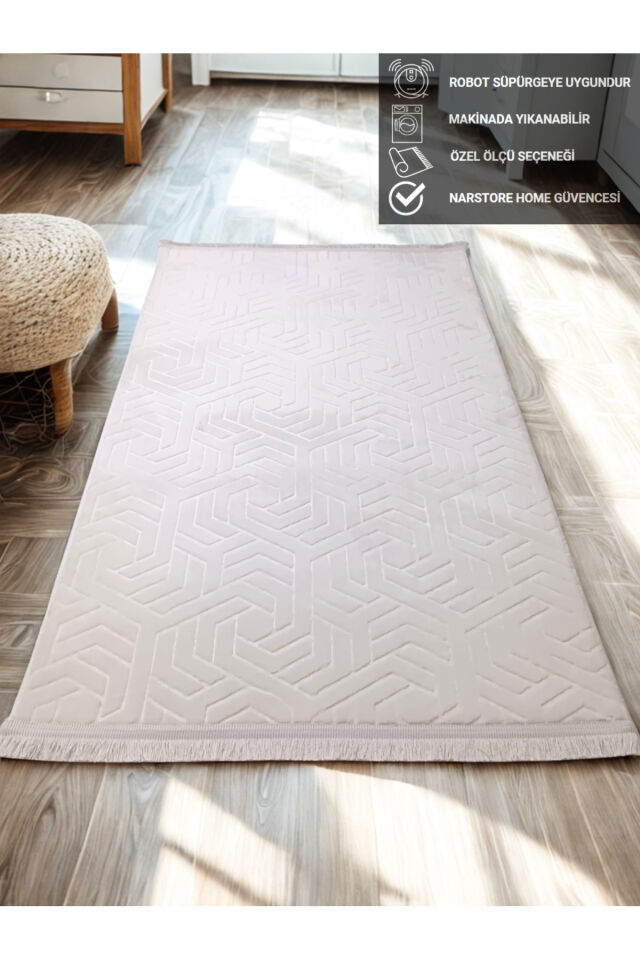 Armoni Saçaklı Kaymaz Tabanlı Kesme Kabartmalı Salon Koridor Mutfak Hali Kahverengi BEJ - 150 x 500