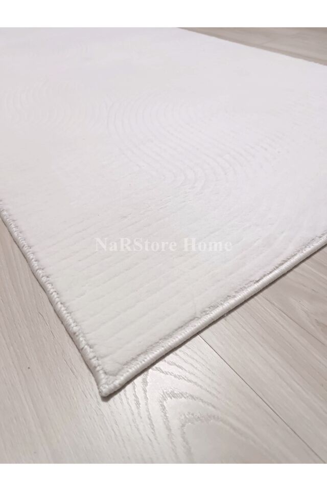Rölyef Joy Krem Saçaklı Kaymaz Taban Kesme Halı Yolluk Açık Bej - 100 x 450