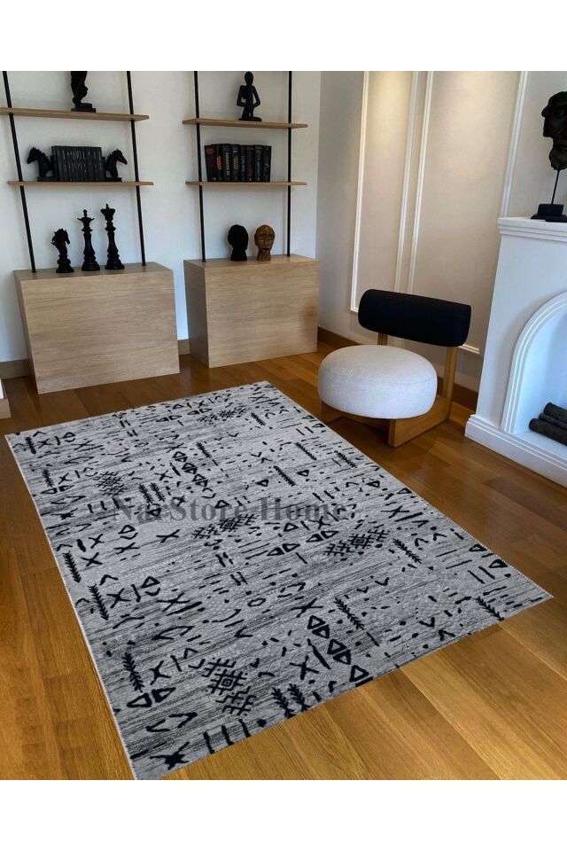 ELİT KABARTMALI KREM BEJ YIKANABİLİR KAYMAZ TABAN KESME YOLLUK HALI Gri̇-Si̇yah - 120 X 680