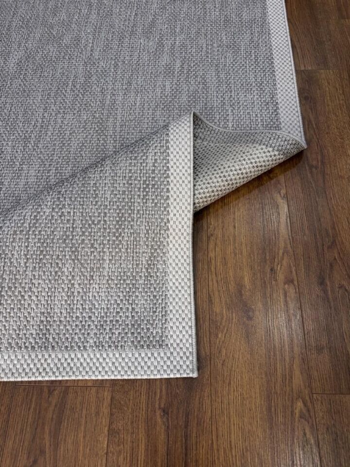 Sisal Jüt Hasır Bordürlü Model Yıkanabilir Dokuma Toz Vermez Halı Açık Gri-Krem - 200 x 290