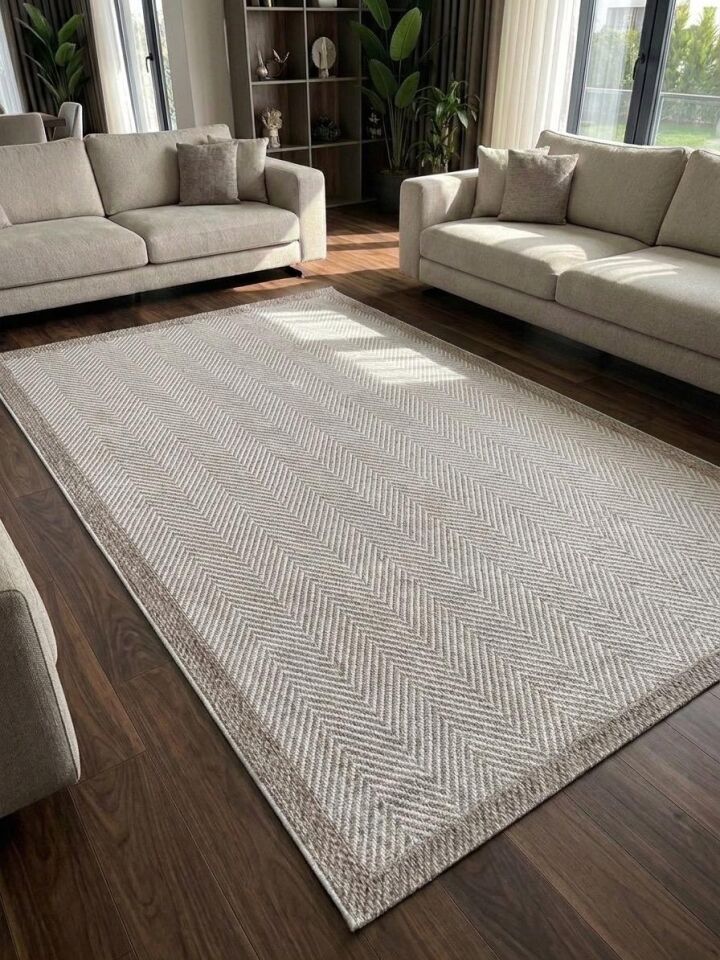 Sisal Jüt Hasır Bordürlü Model Yıkanabilir Dokuma Toz Vermez Halı Kahve-Krem - 120 x 180