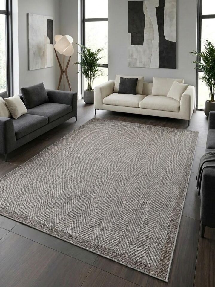 Sisal Jüt Hasır Bordürlü Model Yıkanabilir Dokuma Toz Vermez Halı Kahve-Krem - 120 x 180