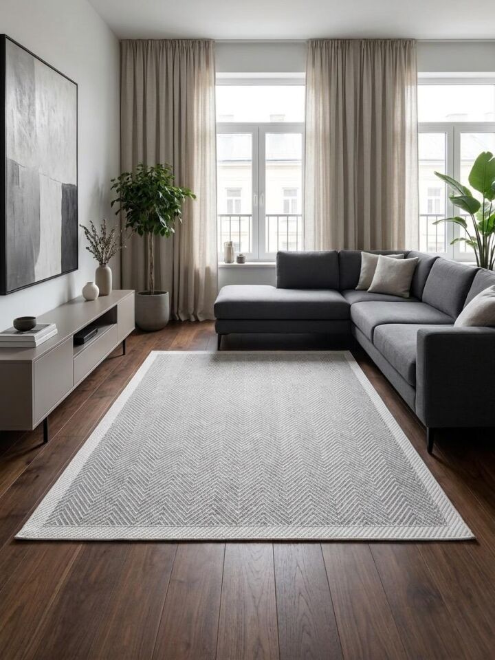 Sisal Jüt Hasır Bordürlü Model Yıkanabilir Dokuma Toz Vermez Halı Gri-Krem - 80 x 150