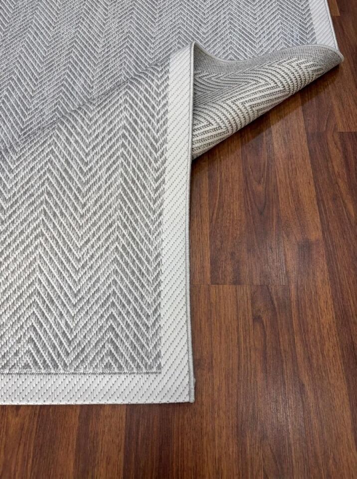 Sisal Jüt Hasır Bordürlü Model Yıkanabilir Dokuma Toz Vermez Halı Gri-Krem - 80 x 150