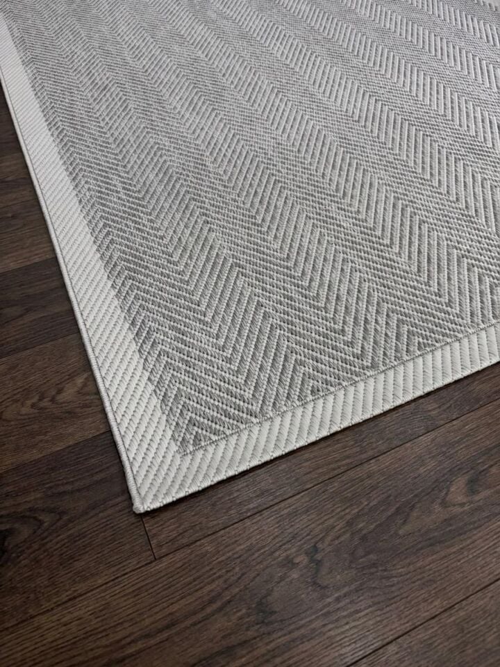 Sisal Jüt Hasır Bordürlü Model Yıkanabilir Dokuma Toz Vermez Halı Gri-Krem - 120 x 180