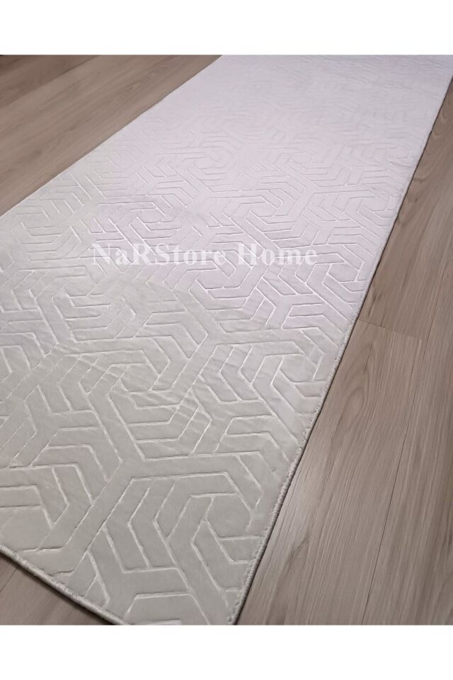 Armoni Saçaklı Kaymaz Tabanlı Kesme Kabartmalı Salon Koridor Mutfak Hali Kahverengi Açık Bej - 100 X 450
