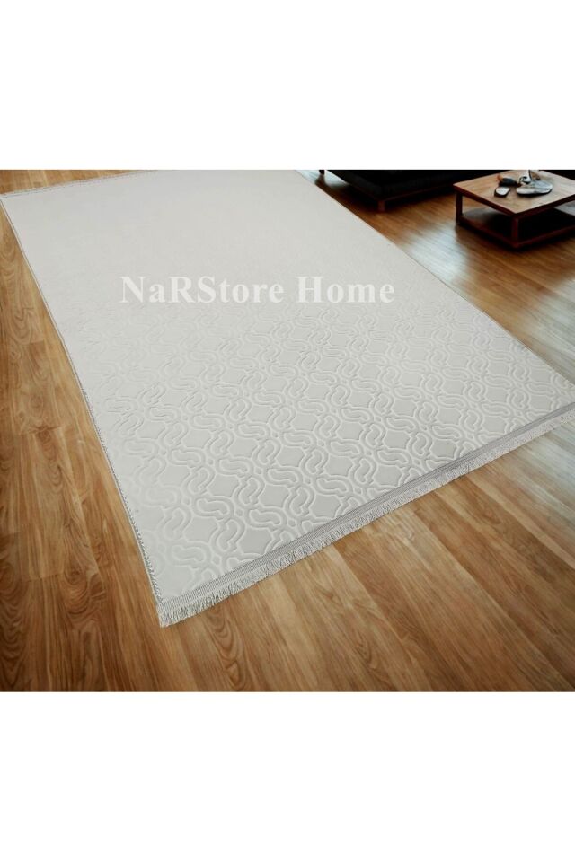ELİT KREM SAÇAKLI KABARTMALI YIKANABİLİR KAYMAZ TABAN KESME YOLLUK HALI Krem - 200 X 250