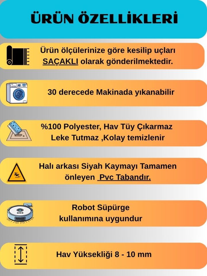 Kaymaz Taban Krem Bej Modern Desenli Yıkanabilir Saçaklı Salon Oturma Odası Mutfak Halı Yolluk 80 x 150 - BEJ